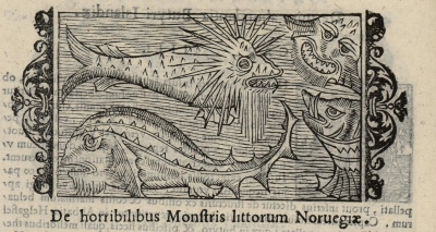Морские чудовища у берегов Норвегии. Гравюра, 1555 год