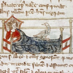 Харадр смотрит на больного. Рукопись Бодлеянской библиотеки (MS Douce 88, fol.100r.)