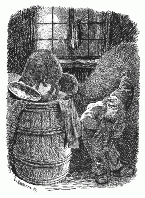 Ниссе и кошка. Иллюстрация Теодора Киттельсена, 1887 год