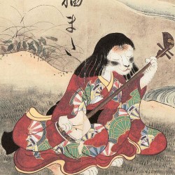 Нэкомата играет на сямисене. Средневековое изображение