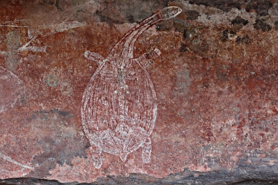 Черепаха. Наскальный рисунок в Национальном Парке Какаду, Австралия