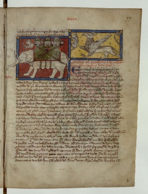 Слон. Грифон. Рукопись Французской национальной библиотеки (Latin 3630, fol.77r.)