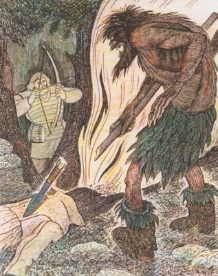 Пера-богатырь и Ворса. Иллюстрация Аркадия Мошева