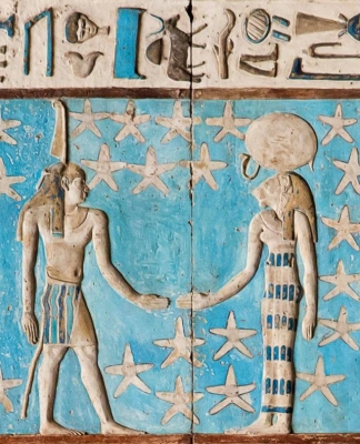 Честование Тефнут и Шу. Барельеф из храма Хатхор в Дендере, Египет