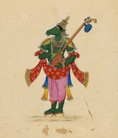 Гандхарв Тумбуру — лучший из божественных певцов в индийской мифологии. Рисунок гуашью, около 1820 года