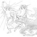Безымянный рисунок Лоренца Фрёлиха, на котором волк догоняет богиню Соль с ее дочерью