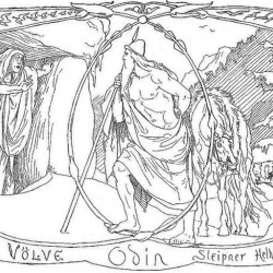 Вёльва, Один, Слейпнир и Гарм на рисунке Лоренса Фрёлиха