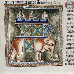 Слон с осадной башней на спине. Рукопись Бодлеянской библиотеки (MS Ashmole 1511, fol.015v.)