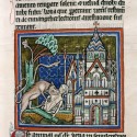 Гиена поедает мертвеца. (Рукопись Бодлеянской библиотеки. MS. Bodley 764, fol. 015r)