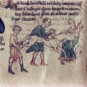 Охотники, убивающие единорога. Рукопись Бодлеянской библиотеки (MS. Douce 167, fol.004v.)