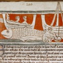 Моряки на аспидохелоне. Рукопись Бодлеянской библиотеки (MS Douce 88, fol.028r.)