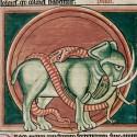 Битва дракона со слоном (Рукопись Британской библиотеки MS Harley 4751, fol. 58v)
