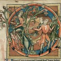 Охотники, убивающие единорога (Рукопись Британской библиотеки MS Harley 4751, fol. 6v)