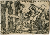 Геркулес убивает огнедышащего Кака. Гравюра Себальда Бехама (1545)