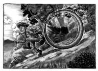 Обруч-змей преследует человека. Иллюстрация Ричарда Свенссона (Richard Svensson)