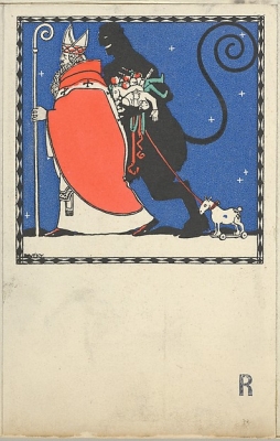 Открытка с с изображением святого Николая и Крампуса, 1909 год