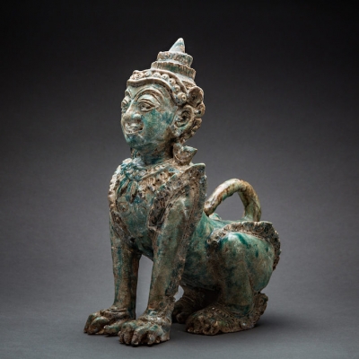 Кхмерский терракотовый сфинкс-пурушамрига. 1200-1400 годы нашей эры