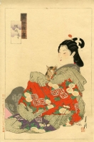 Женщина и микэнэко. Автор рисунка Огата Гэкко