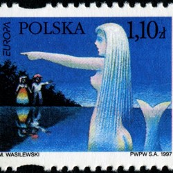 Польская русалка-сиренка на польской марке