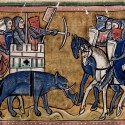 Слон с осадной башней на спине. Рочестерский бестиарий (Royal 12 F XIII, fol. 11v.) 