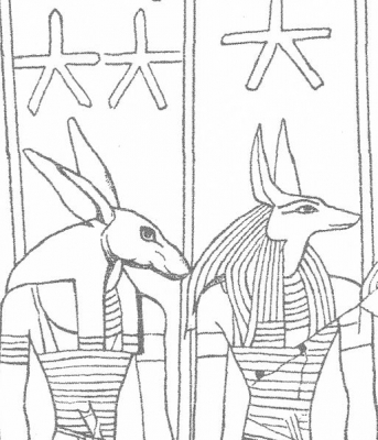 Боги Сет и Анубис на потолке гробницы Сети I
