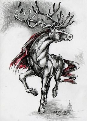 Гиппоцерв (Hippocervus). Иллюстрация Ивана Онякова к бестиарию Сапковского