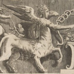 Гравюра, изображающая фриз с крылатым леонтокентавром у алтаря