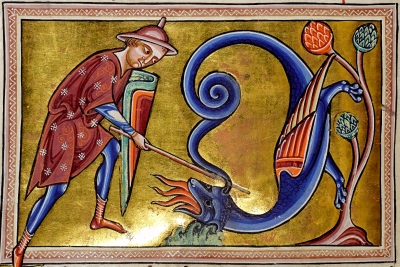 Asp из Абердинского бестиария (MS24; Folio 67v), XII век