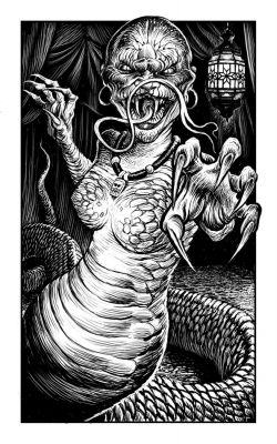 Серпентесса, Женщина-змея. Иллюстрация Мартина МакКены к книге "Вой оборотня" из серии "Fighting Fantasy"
