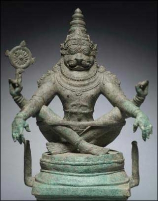 Гириджи-Нарасимха. Бронзовая фигурка династии Чола (II  век нашей эры)