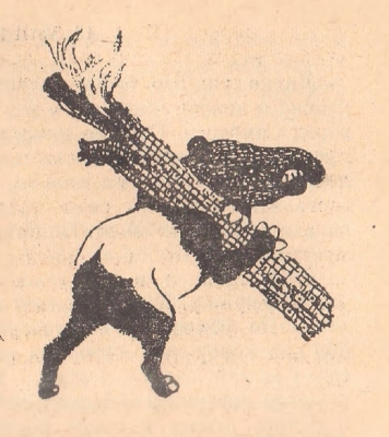 Тапир несет горящее полено. Иллюстрация Н.Альтмана к сказке "Огонь"
