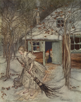 Три лесных гнома (Die drei Männleim im Walde). Иллюстрация Артура Рэкхэма (1917) к сказке братьев Гримм