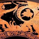 Геракл, Герион и убитый Орф. Краснофигурный килик, прим. 510-500 гг. до н.э.
