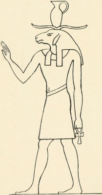Древнеегипетский бараноголовый бог (вероятно, Хнум). Изображение из описи III и IV египетских залов Британского музея