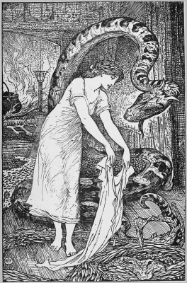 Принц-линворм и его прекрасная жена. Иллюстрация Г.Форда к сказке "Принц-линворм" из "Розовой книги сказок" Эндрю Лэнга (1897)