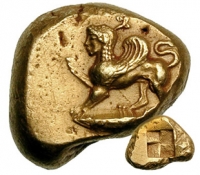Сфинкс на античной монете из Кизика
