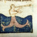Сирена, играющая на трубе. Рукопись Моргановской библиотеки Manuscript. M.459, fol.8r