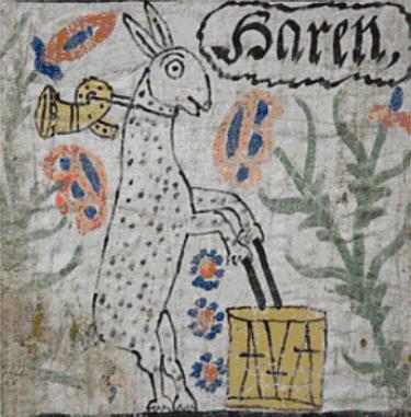 Молочный заяц. Настенное изображение, конец XVIII века, провинция Смоланд, Швеция