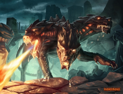 Кербер. Иллюстрация Джаррода Оувена для карточной игры "Monstrous"
