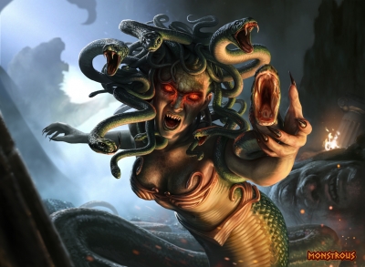 Медуза. Иллюстрация Джаррода Оувена для карточной игры "Monstrous"