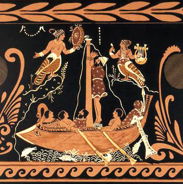 Одиссей и сирены. Чернофигурная керамика, прим.340 г. до н.э.