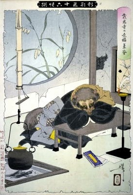 Тануки. Иллюстрация Цукиока Ёситоси, 1889-1892 годы