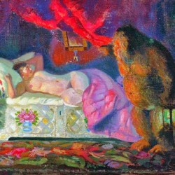 Картина Кустодиева Б.М. "Купчиха и домовой" (1922)