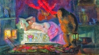 Картина Кустодиева Б.М. "Купчиха и домовой" (1922)