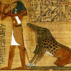 Бог Тот и чудище Амт. Рисунок на папирусе