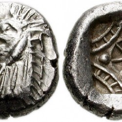 Голова морского чудовища Кето (кита) на монете из Карии