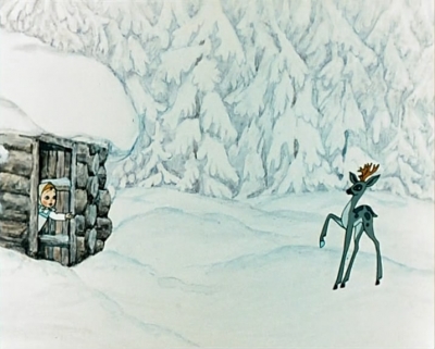 Серебряное копытце и Дарёнка. Кадр из мультфильма "Серебряное копытце" (1977)