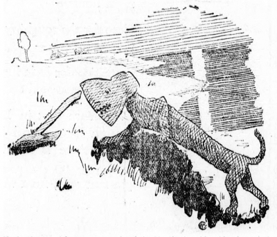 Топорная гончая. Иллюстрация Арта Чайлдза (газета "Вечерние новости" города Харрисбург, Пенсильвания от 27.09.1922 года)
