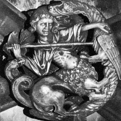 Битва леонтокентавра с драконом. Барельеф в Вестминстерском аббатстве (около 1250)