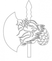 Прорисовка Яцзы — одного из девяти сыновей дракона — на боевом топоре